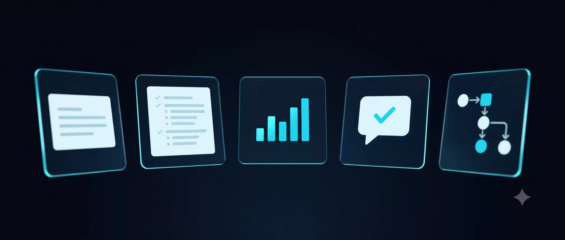 The five AI bots learners build during CyberNova's AI Bots Training cohort — Email Assistant, Meeting Minutes, Sales Report, Company FAQ, and Workflow Automation