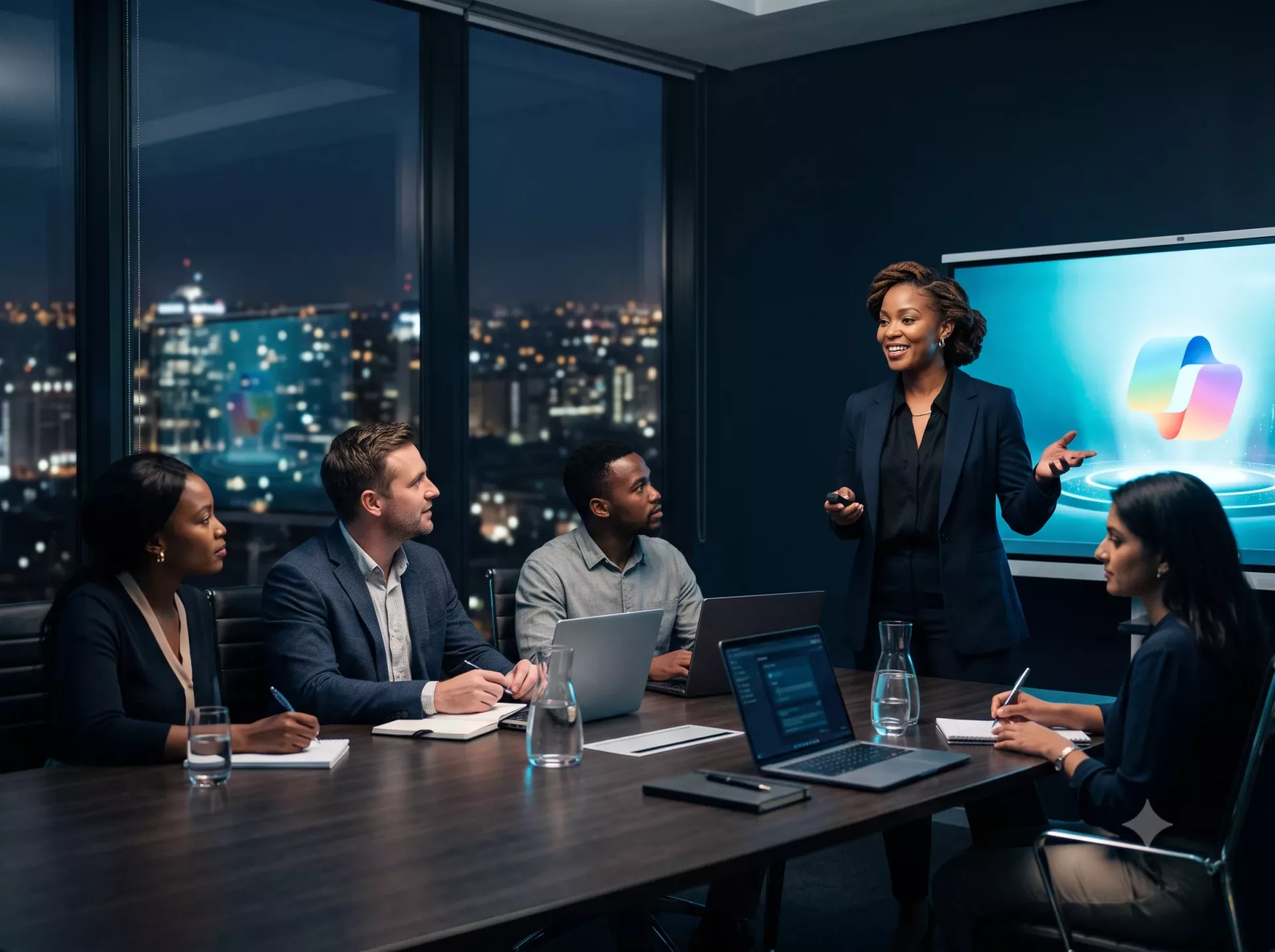 Instructor presenting Microsoft 365 Copilot to a corporate team in Johannesburg