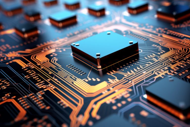 Glowing futuristic circuit pathways on a dark board